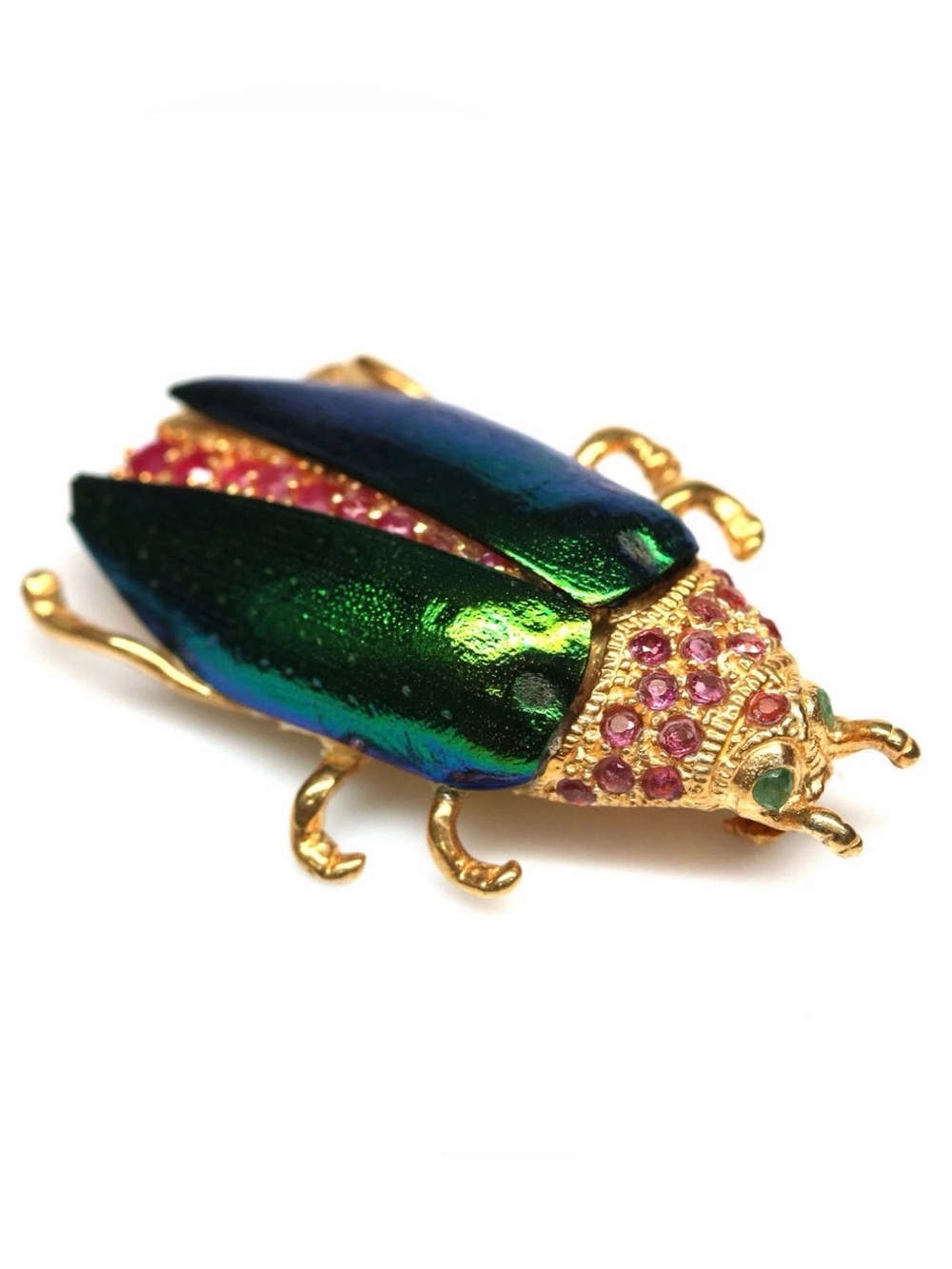 Exquisite Natural Ruby & Emerald inlaid Scarab Beetle Brooch / Pendant 18K Gold